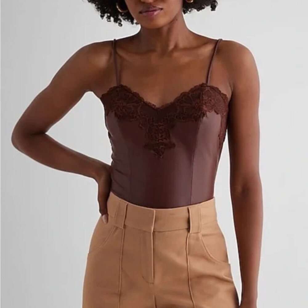 Body Contour Faux Leather Lace Cropped Cami